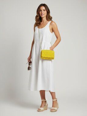 Anthropologie Yellow Beaded Crossbody Bag Boho Summer Vacation Festival Purse